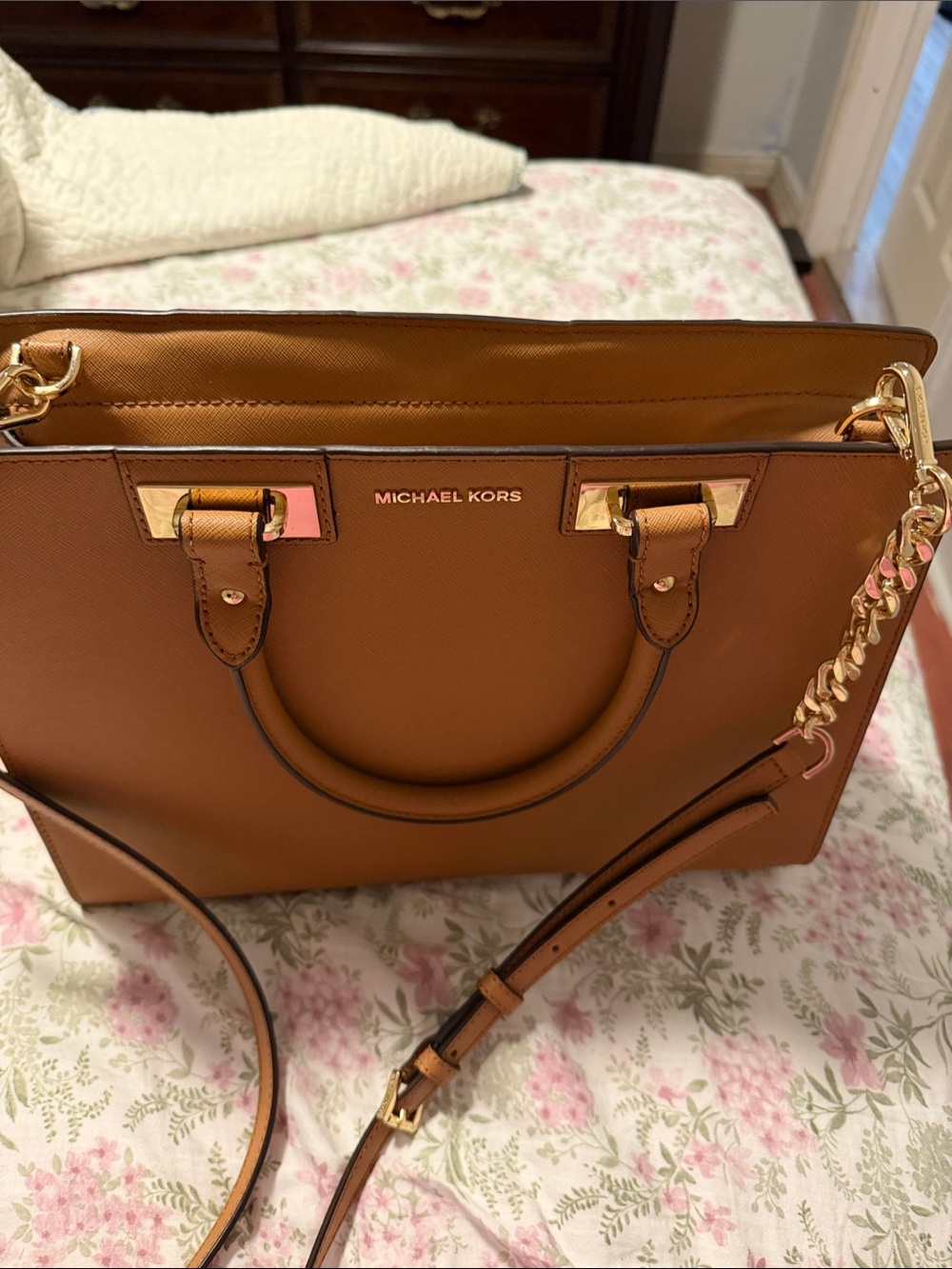 Michael Kors Cognac Saffiano Satchel with Gold Hardware